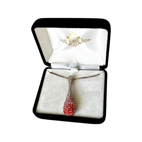 Vintage Sterling Silver 18k Gold Plate Pink Swarovski Crystal Pendant Necklace - Picture 2 of 10